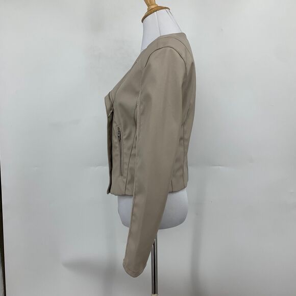 Blank NYC Jacket Women Small Coffee Faux Leather Denim Record Breaker Collarless - Picture 5 of 13